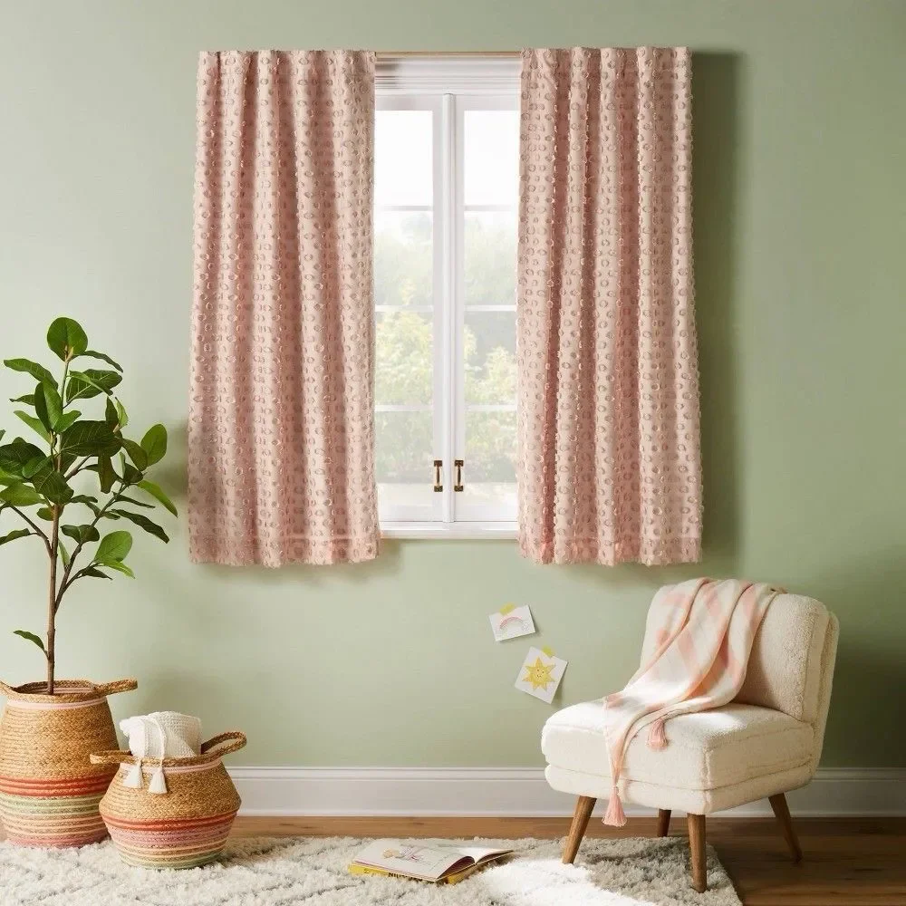 Pillowfort Pink Dotted Blackout Kids Window Curtain Panel 42x63